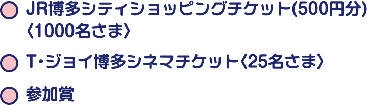 JR博多シティで使える500円分ショッピングチケット Tジョイ博多で使えるシネマチケット 参加賞